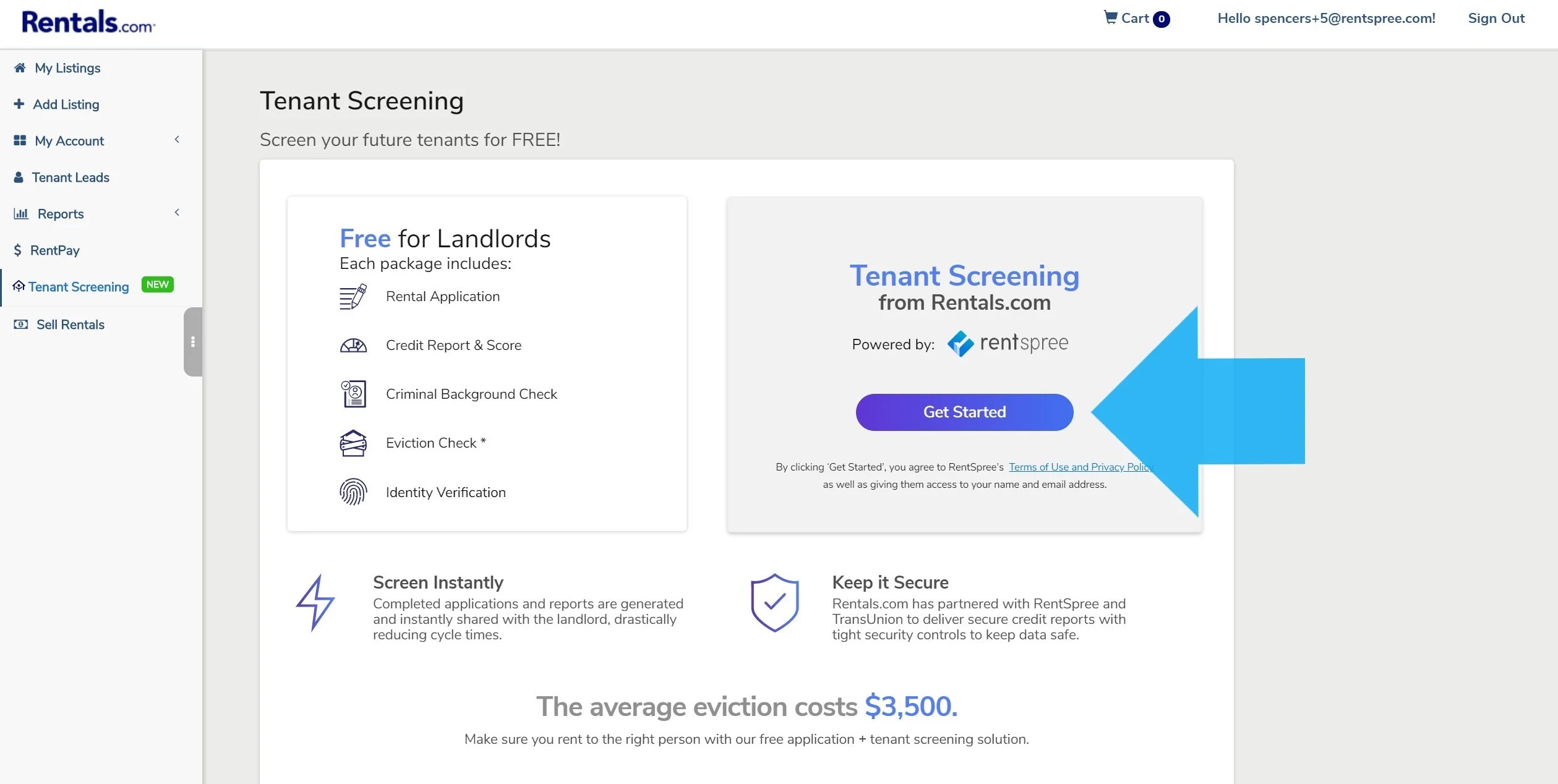 Screening tenants using RentSpree through